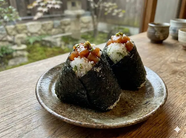 Zuke Salmon Onigiri (Marinated Raw Salmon)